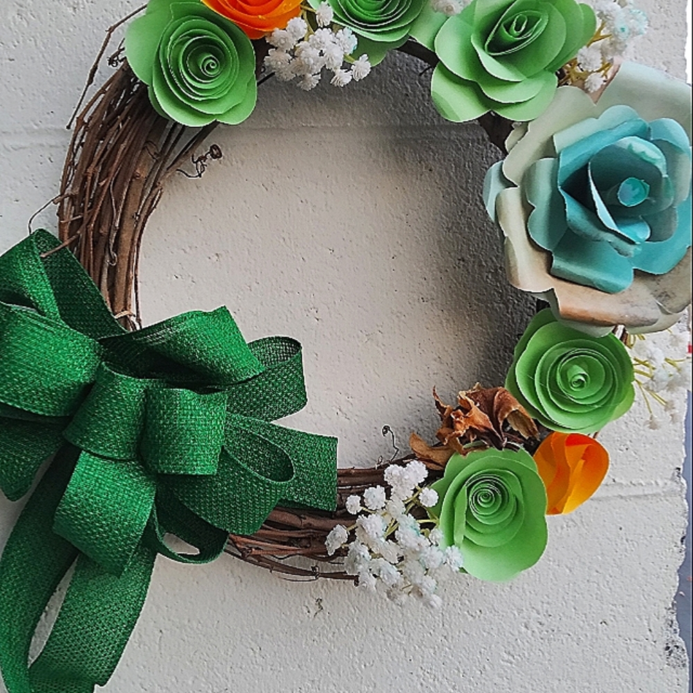 Fall wreath,paper flowers wreath,  hand painted,fall-winter decoration